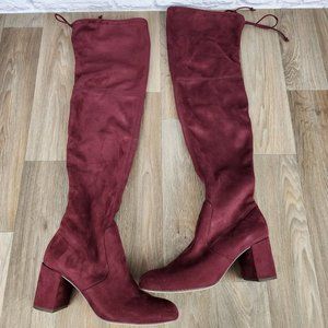 CHARLES Women's Size 9.5 Burgundy Red Over the Knee Pull On Boots
